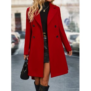 Double Breasted Trench Coat, Elegant Lapel Long Sleeve Outerwear, Women's Clothing