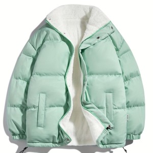 Solid Zip Up Fall & Winter Jacket, Casual Mock Neck Long Sleeve Outerwear, Women's Clothing