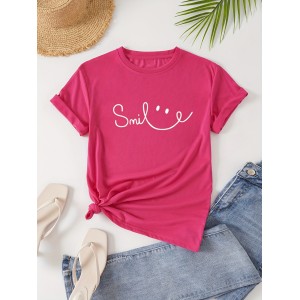 Letter Print Crew Neck T-Shirt, Casual Short Sleeve Top For Spring & Summer, Women's Clothing