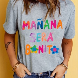 Letter Print T-Shirt, Short Sleeve Crew Neck Casual Top For Summer & Spring, Women's Clothing