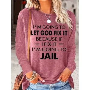 Letter Print Crew Neck T-Shirt, Casual Long Sleeve T-Shirt For Spring & Fall, Women's Clothing