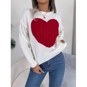 Twist Heart Knitted Pullover Sweater, Casual Long Sleeve Sweater For Fall & Winter, Women's Clothing