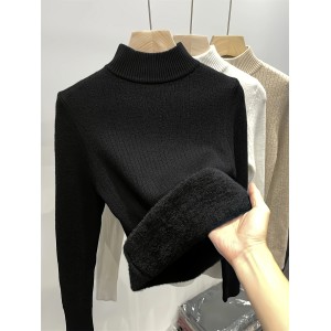 Solid Color Knit Pullover, Casual Mock Neck Long Sleeve Top For Fall & Winter, Women's Clothing