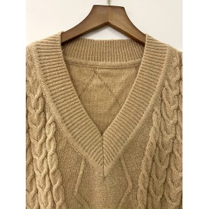 Cable V Neck Knitted Vest, Casual Sleeveless Vest For Spring & Fall, Women's Clothing