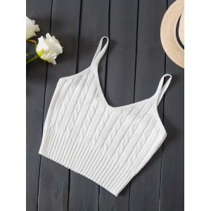 Knitted Cami Crop Top, Versatile Sleeveless Casual Top For Spring & Summer, Women's Clothing