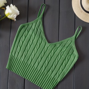 Knitted Cami Crop Top, Versatile Sleeveless Casual Top For Spring & Summer, Women's Clothing