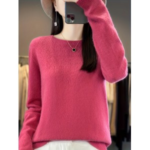 Solid Crew Neck Wool Sweater, Casual Long Sleeve Cozy Basic Sweater, Women's Clothing