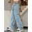 Blue Star Shape Patchwork Straight Jeans, Loose Fit Slant Pockets Non-Stretch Denim Pants, Women's Denim Jeans & Clothing