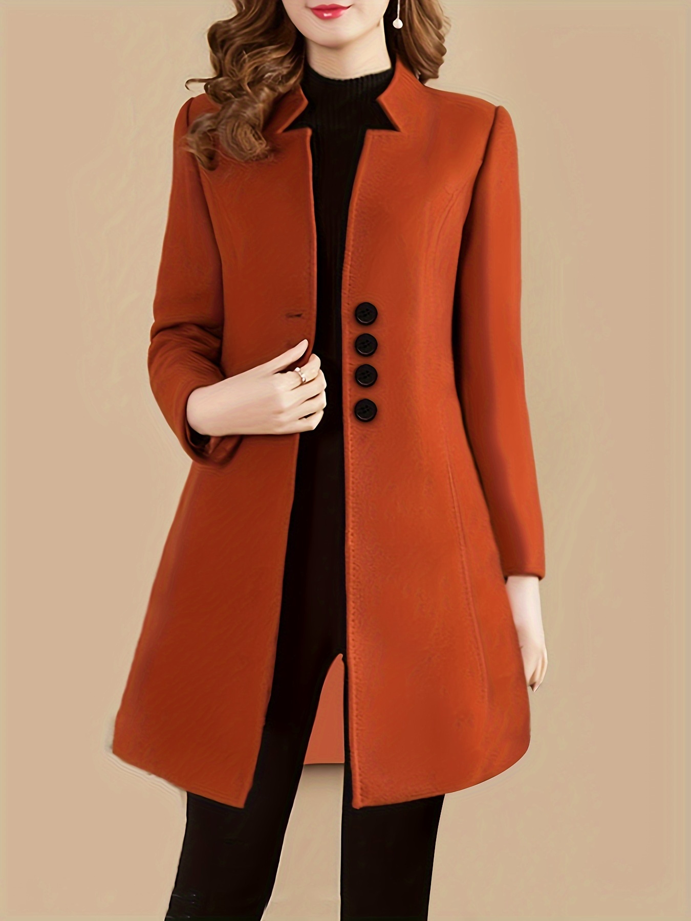 single breasted solid coat, single breasted solid coat elegant long sleeve versatile outerwear womens clothing details 41