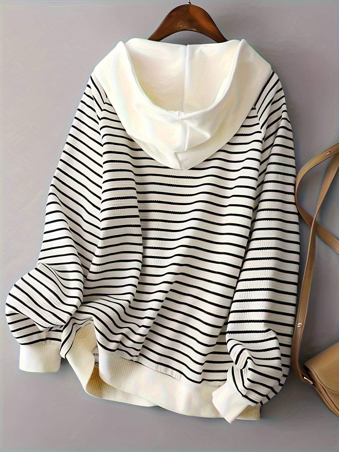 striped print hooded jacket casual drawtring zip up long sleeve outerwear womens clothing details 0