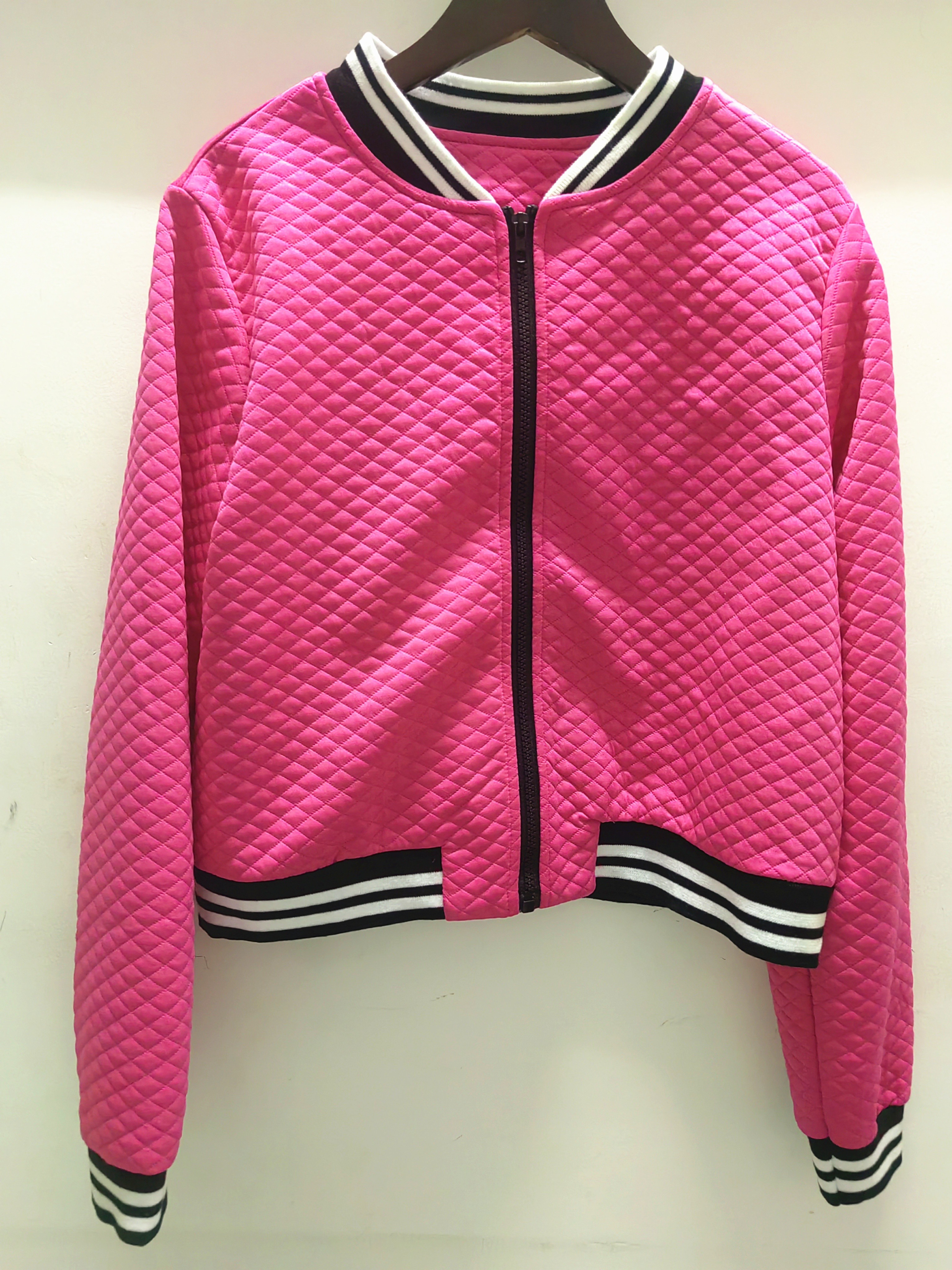 striped bomber jacket casual zip up long sleeve outerwear womens clothing details 11