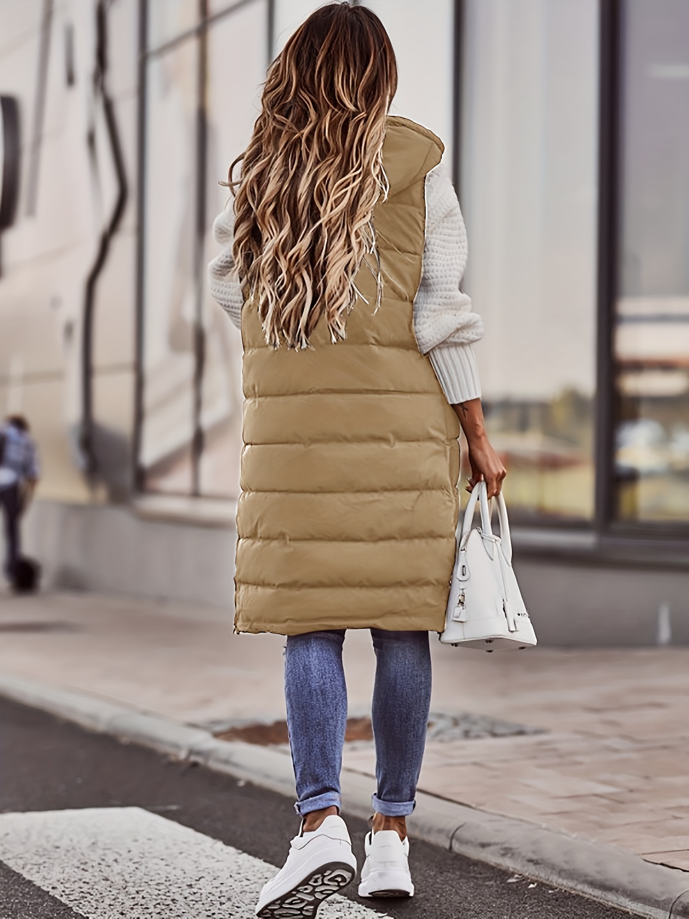 hooded sleeveless coat casual long length versatile winter warm outerwear womens clothing details 18