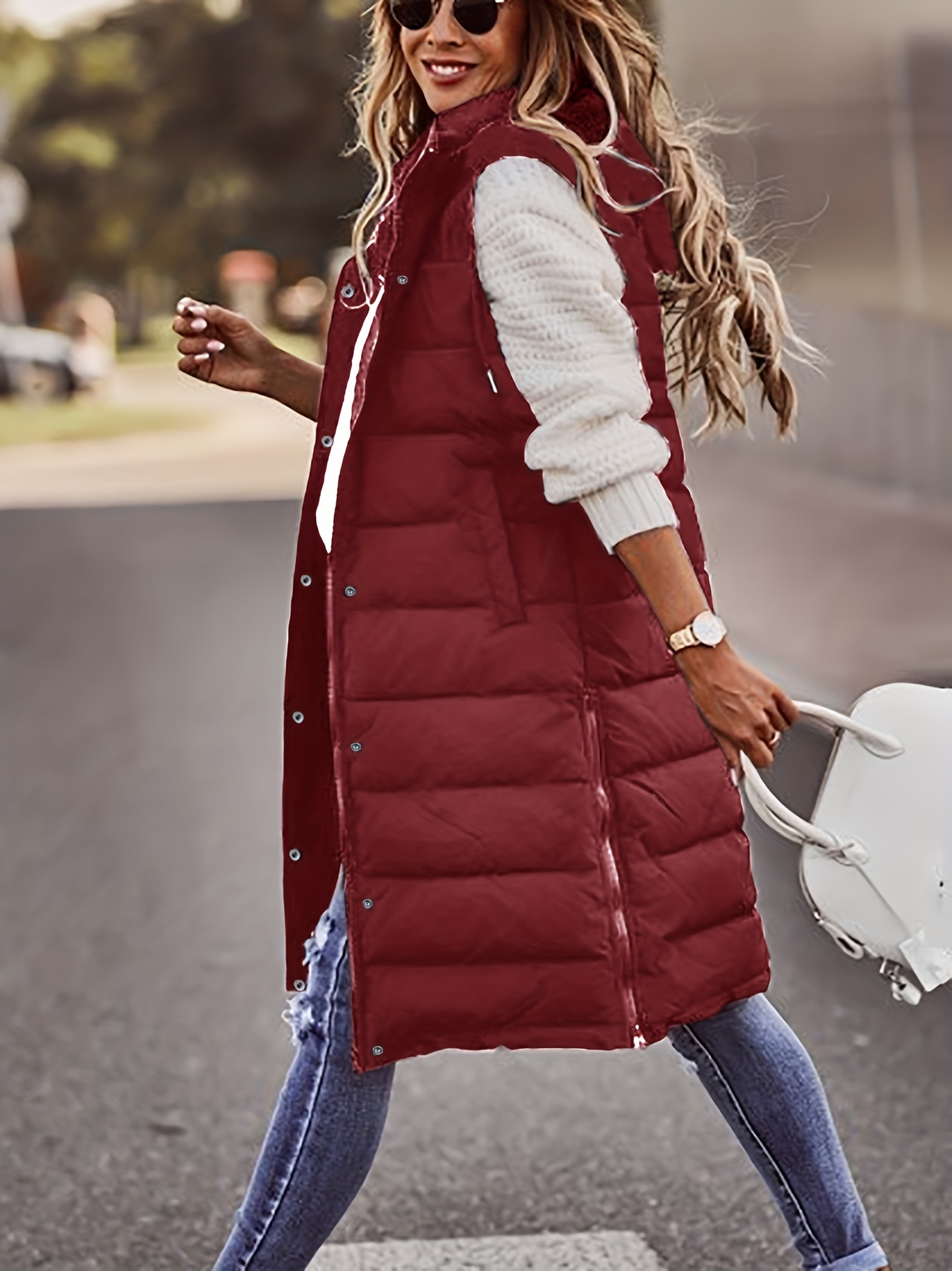 hooded sleeveless coat casual long length versatile winter warm outerwear womens clothing details 21