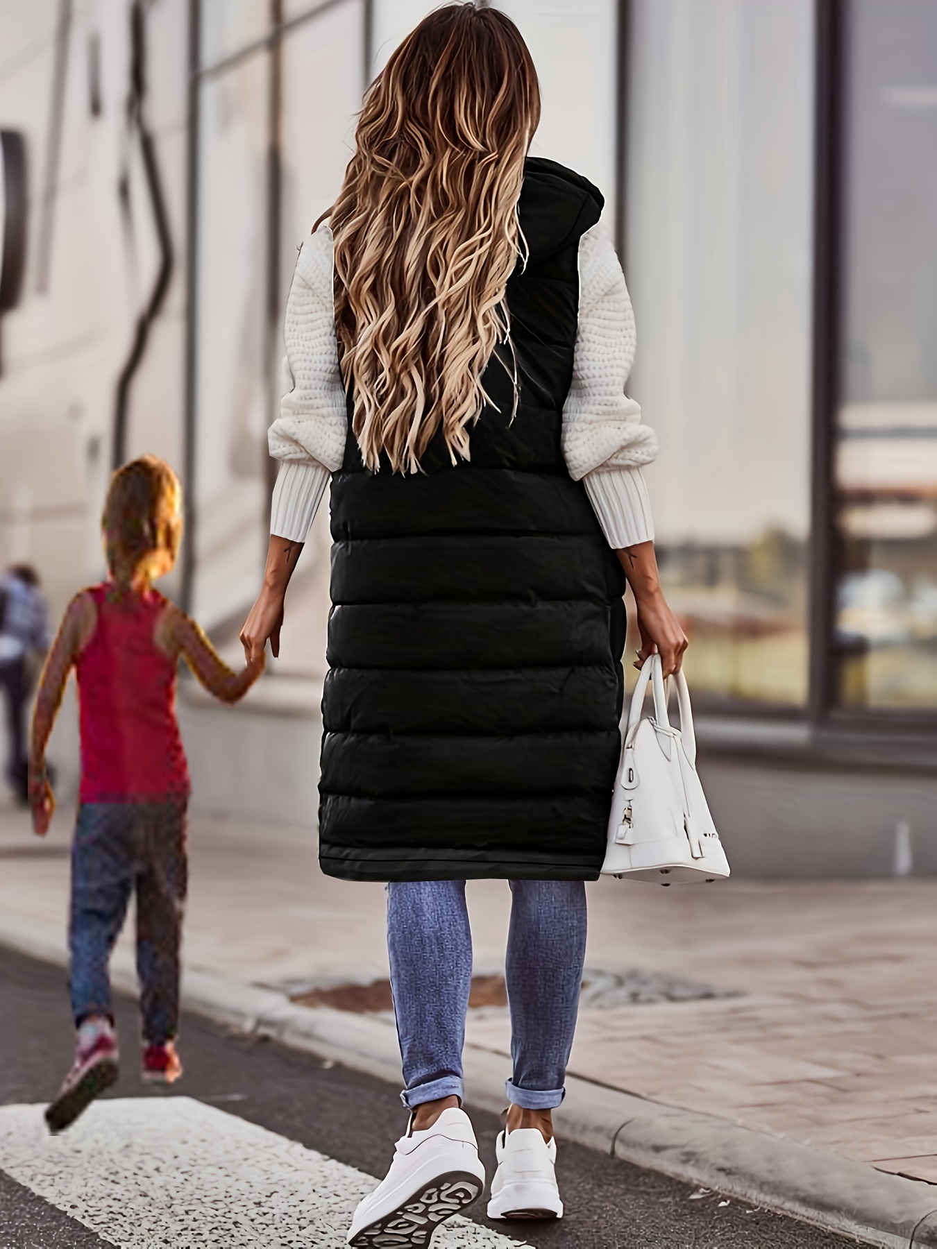 hooded sleeveless coat casual long length versatile winter warm outerwear womens clothing details 32