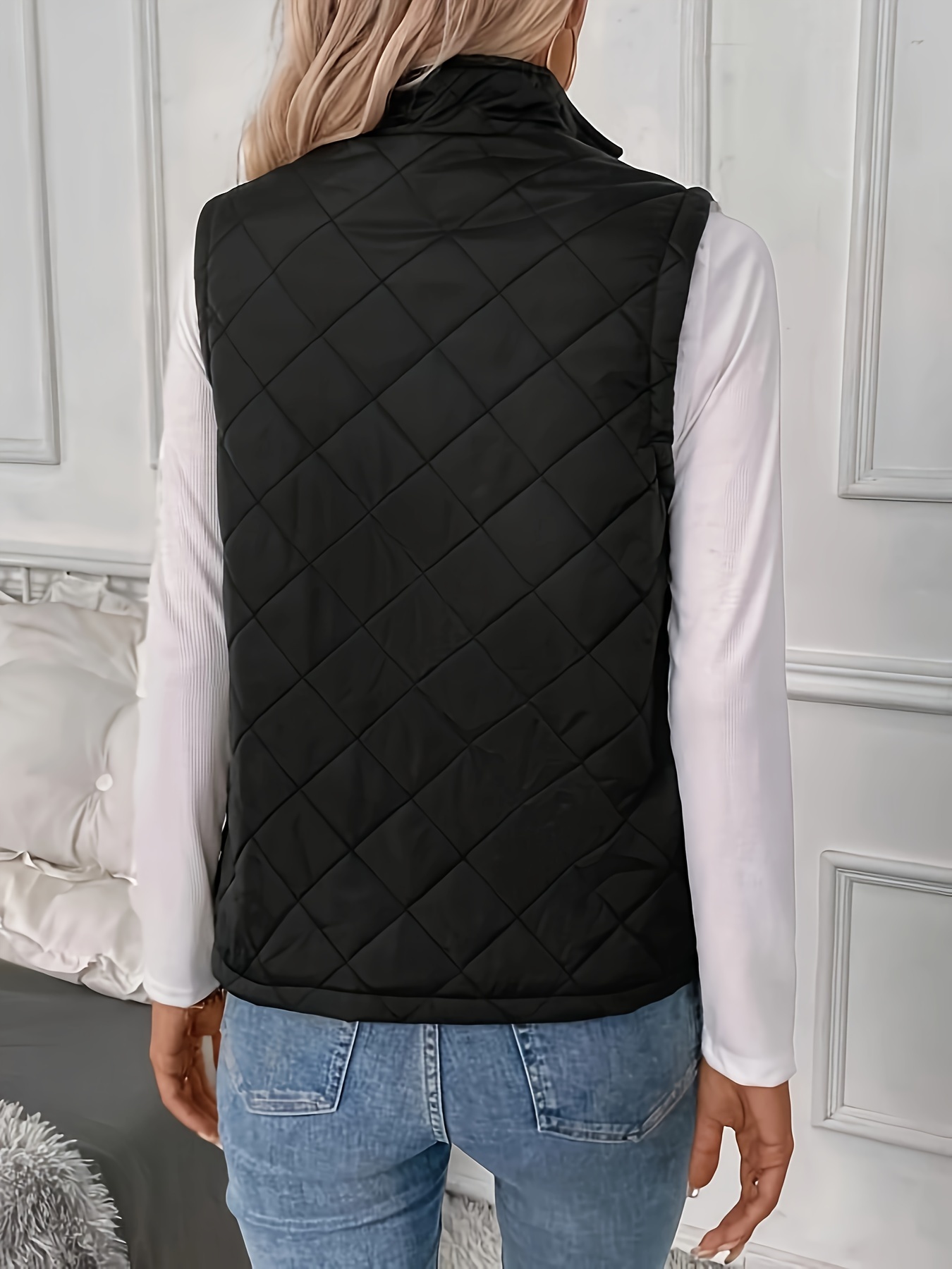 argyle pattern fall winter vest casual zip up sleeveless vest womens clothing details 0