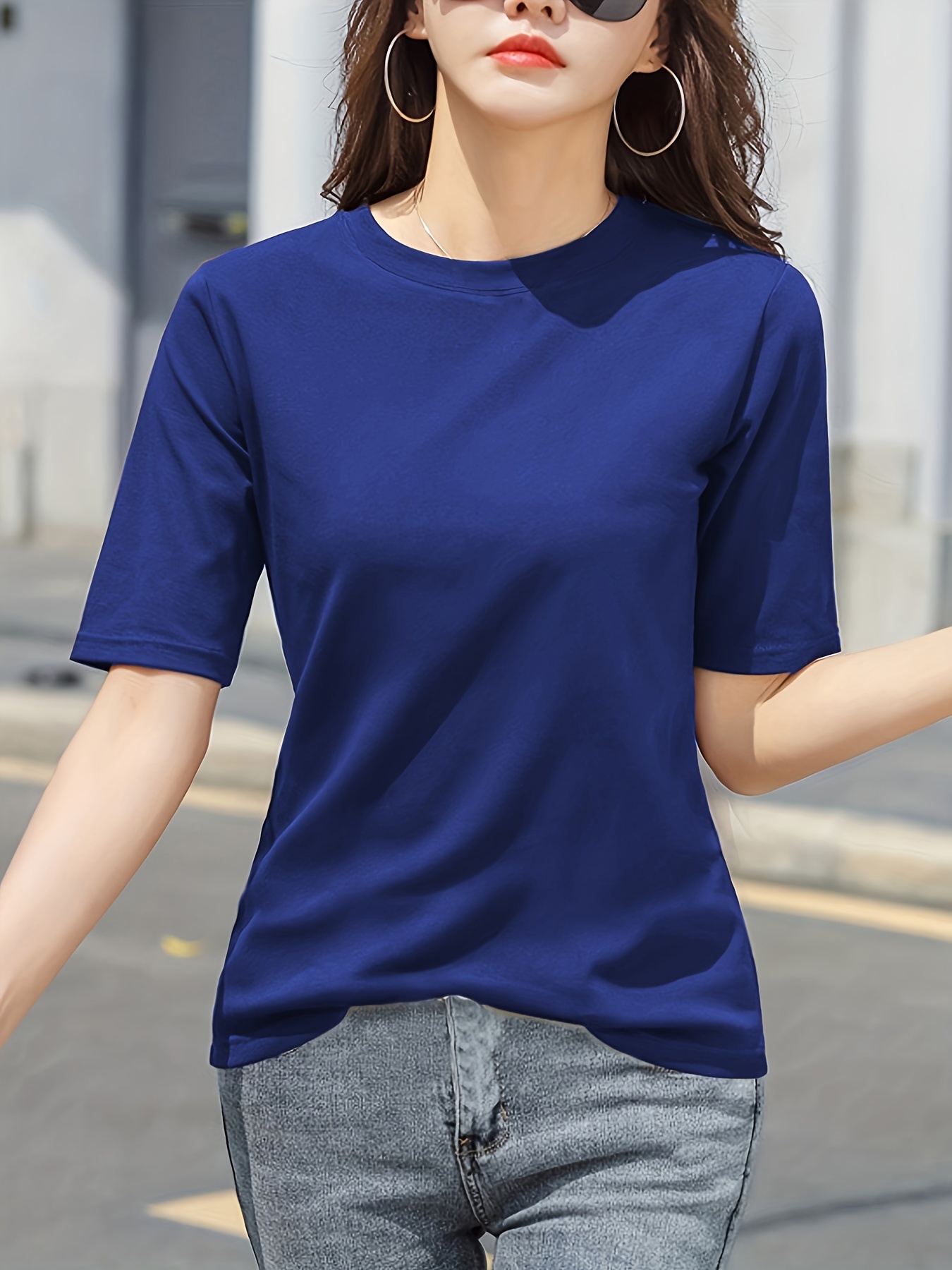 short sleeve crew neck t shirt casual top for summer spring womens clothing details 5