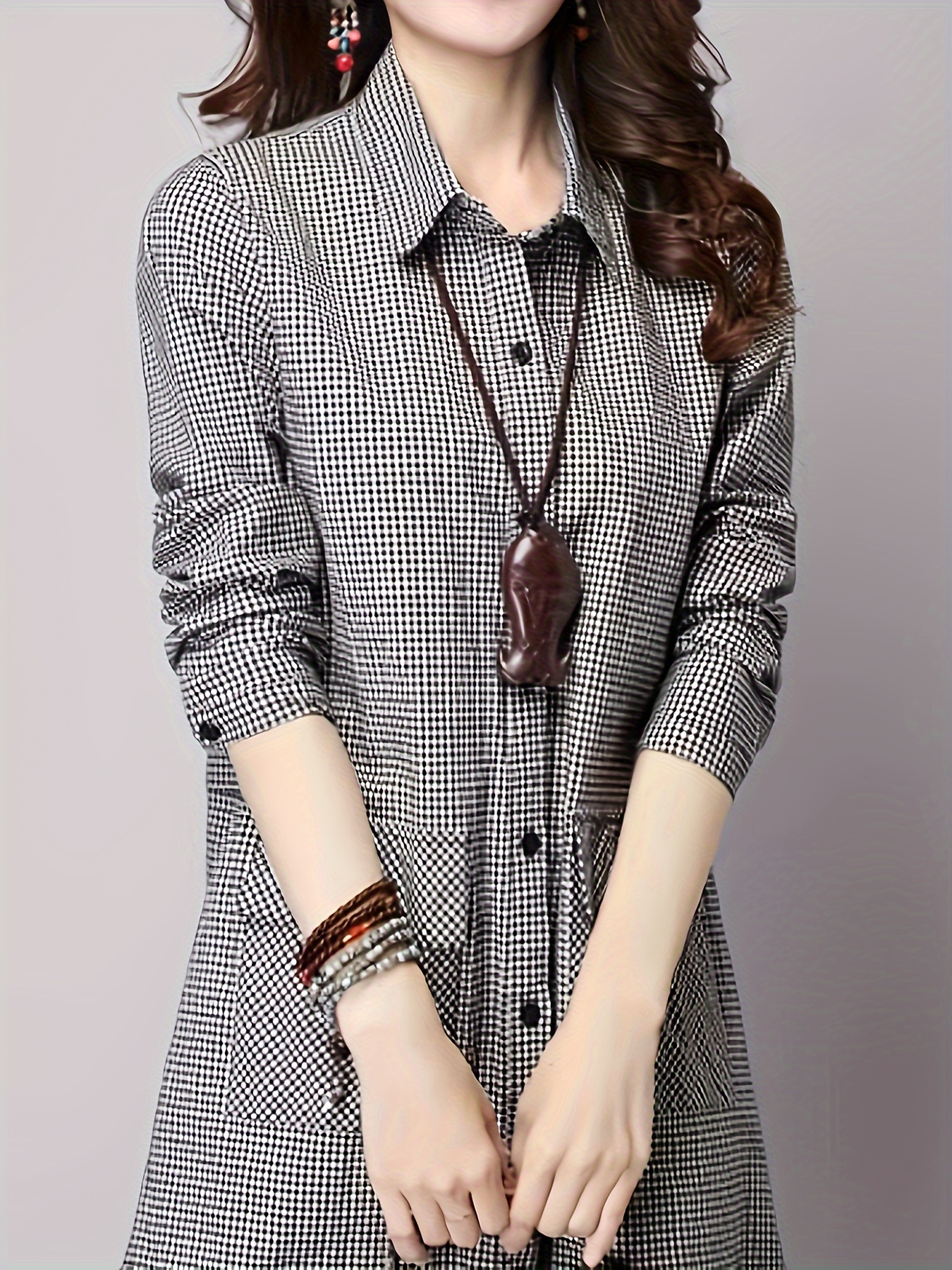 button front long top casual long sleeve long shirt womens clothing details 5