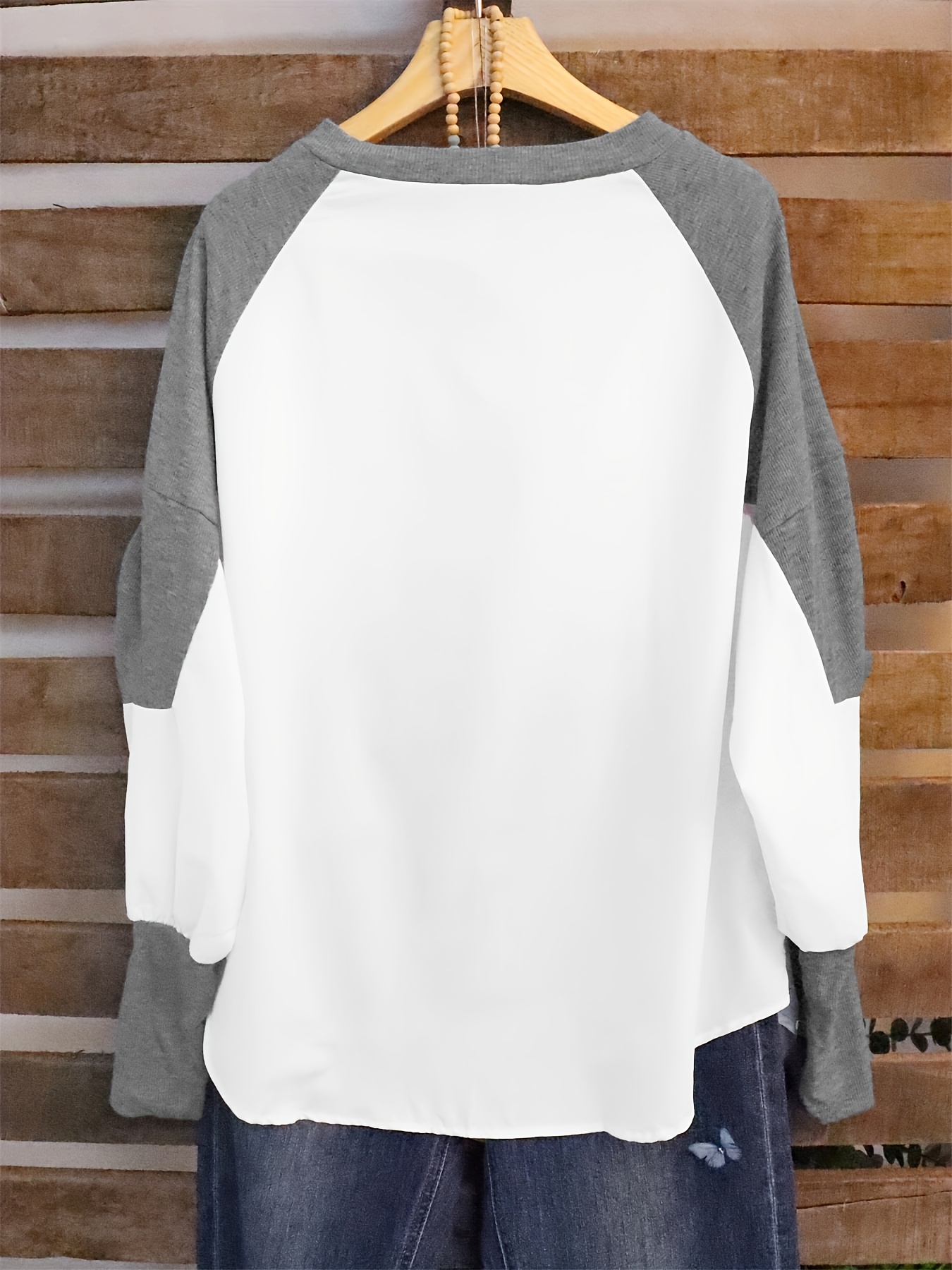 asymmetrical t shirt, colorblock button decor asymmetrical t shirt casual paneled long sleeve top for spring fall womens clothing details 2