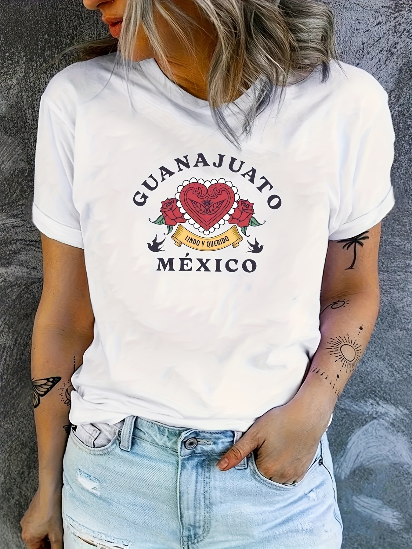 mexico print t shirt short sleeve crew neck casual top for summer spring womens clothing details 1