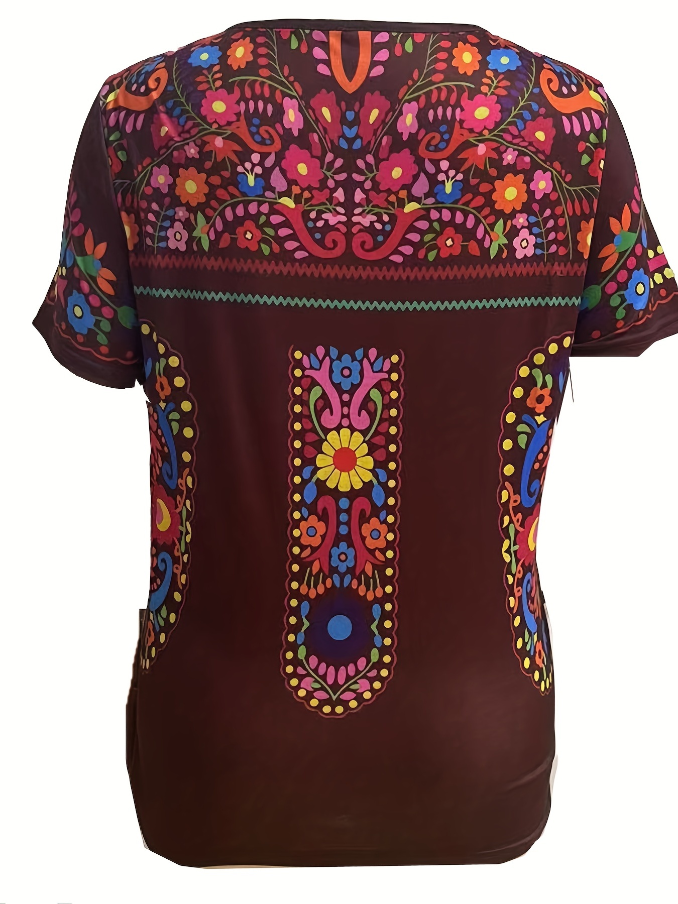 boho floral print t shirt ethnic crew neck short sleeve summer t shirt womens clothing details 1