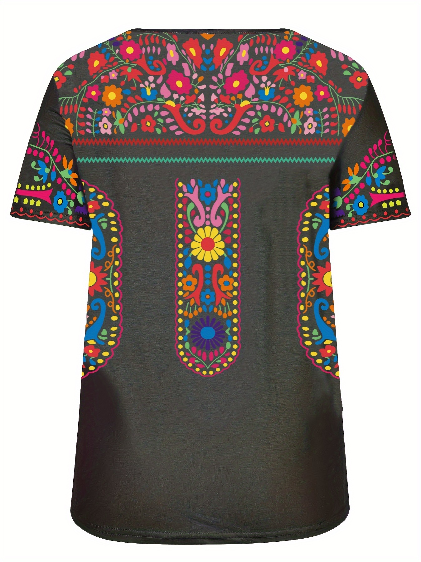 boho floral print t shirt ethnic crew neck short sleeve summer t shirt womens clothing details 6