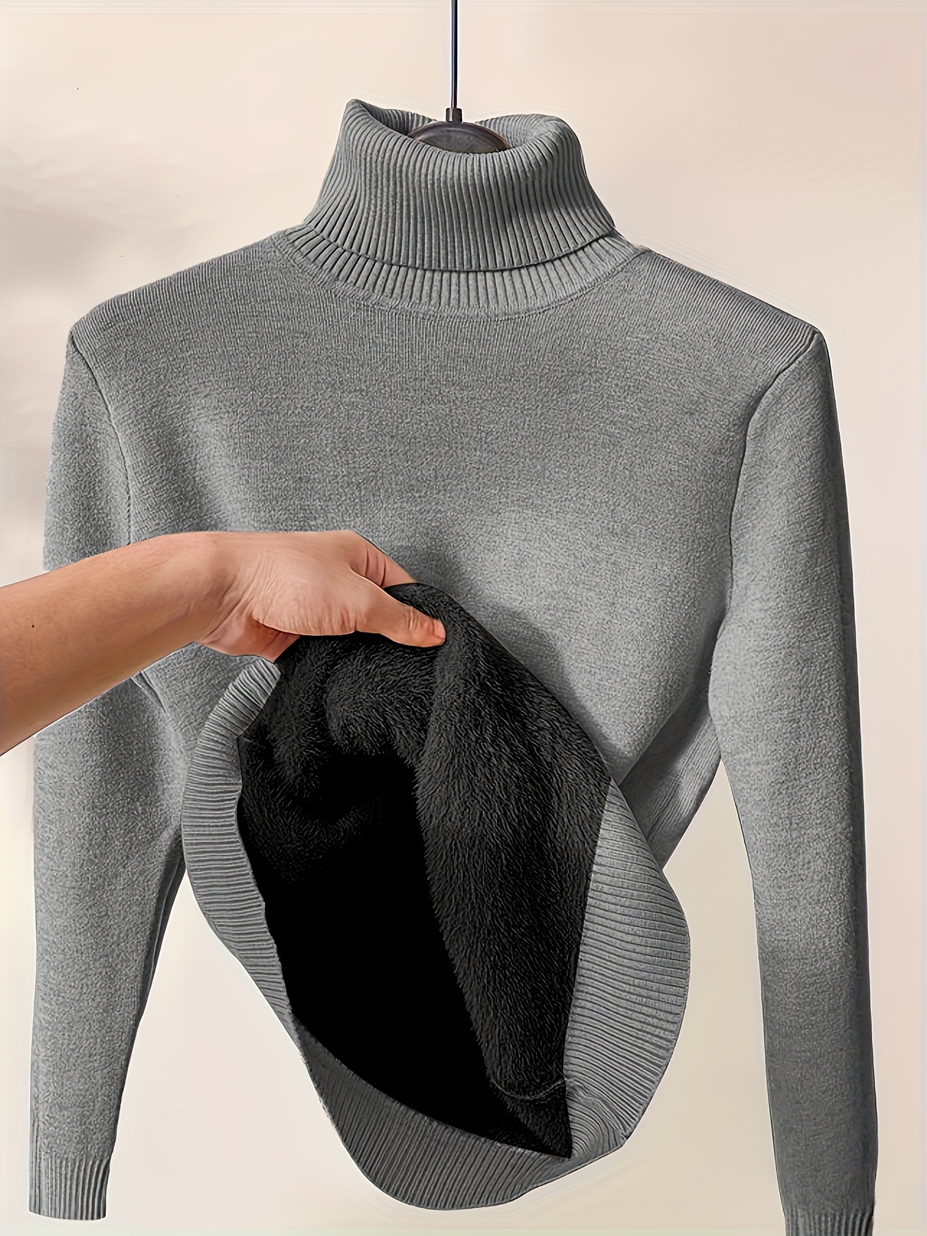 solid turtle neck pullover sweater casual long sleeve thermal sweater for fall winter womens clothing details 0