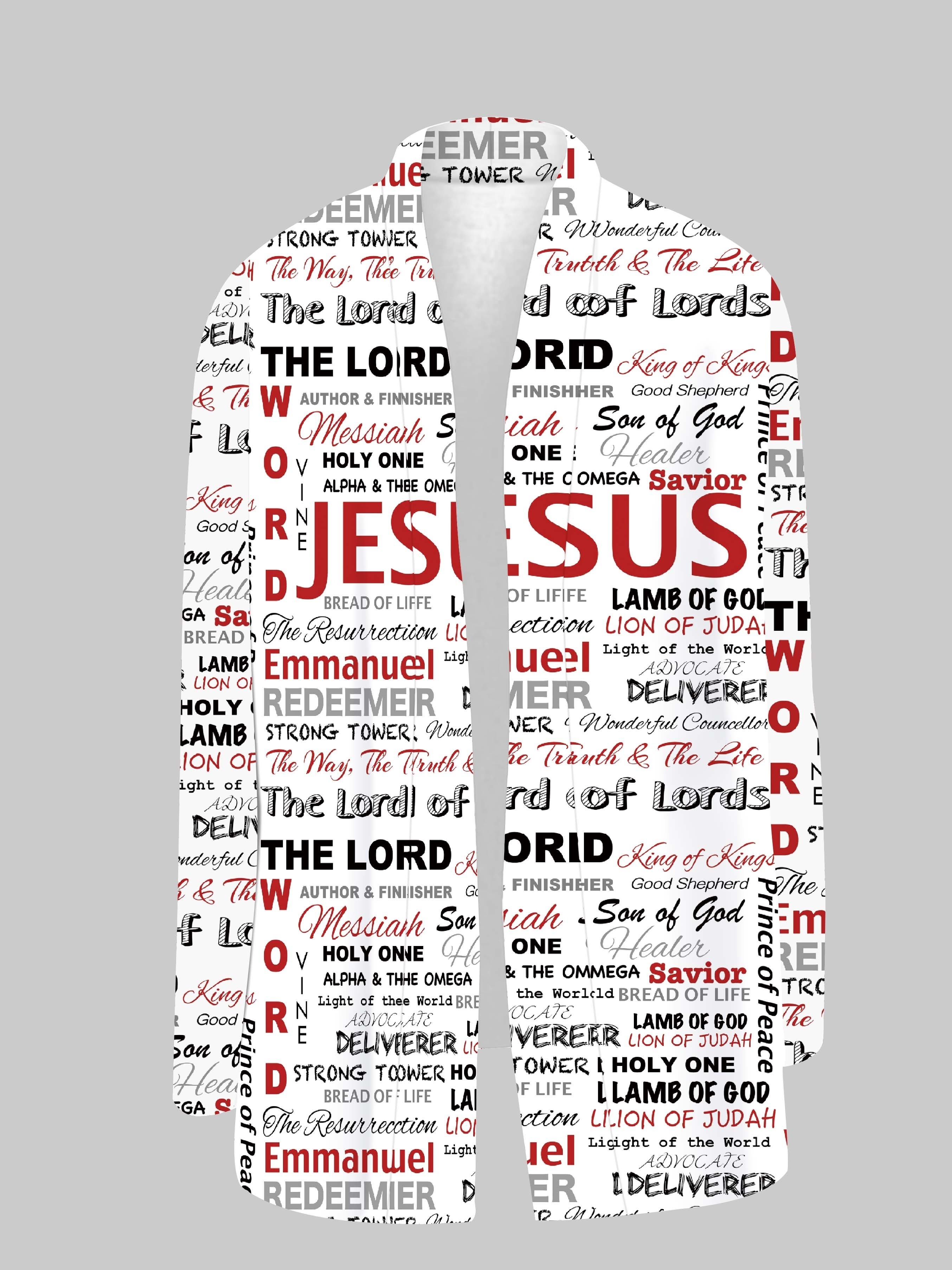 jesus print open front cardigan casual long sleeve cardigan for spring fall womens clothing details 2