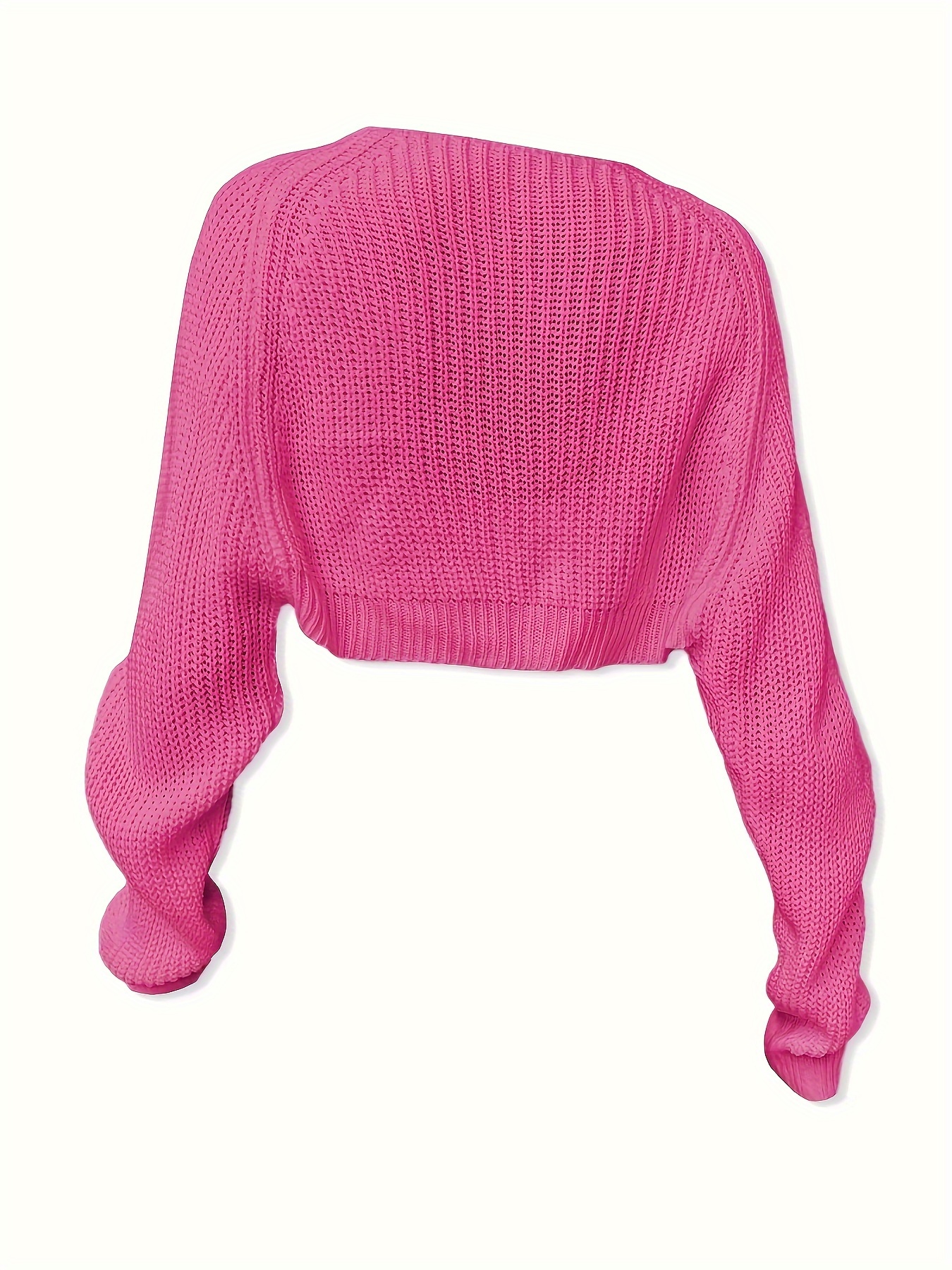 cropped solid knit sweater open front long sleeve sweater womens clothing details 11