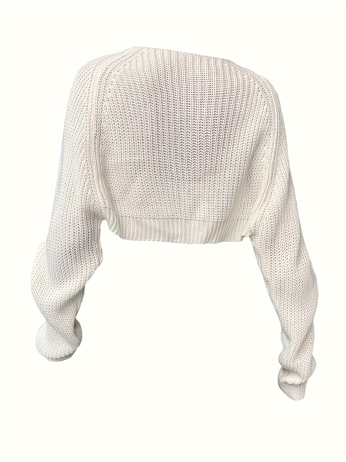 cropped solid knit sweater open front long sleeve sweater womens clothing details 25