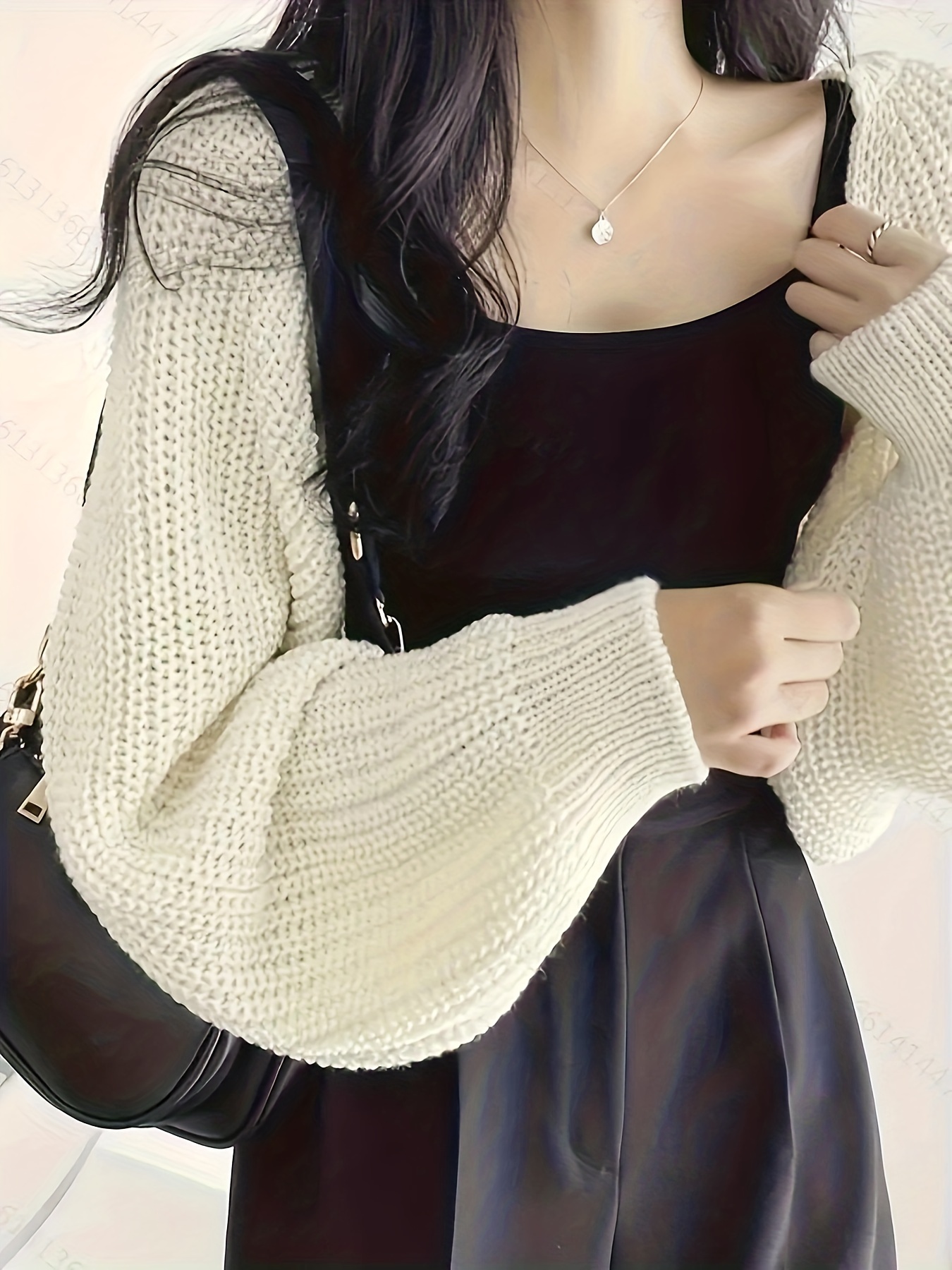 cropped solid knit sweater open front long sleeve sweater womens clothing details 29