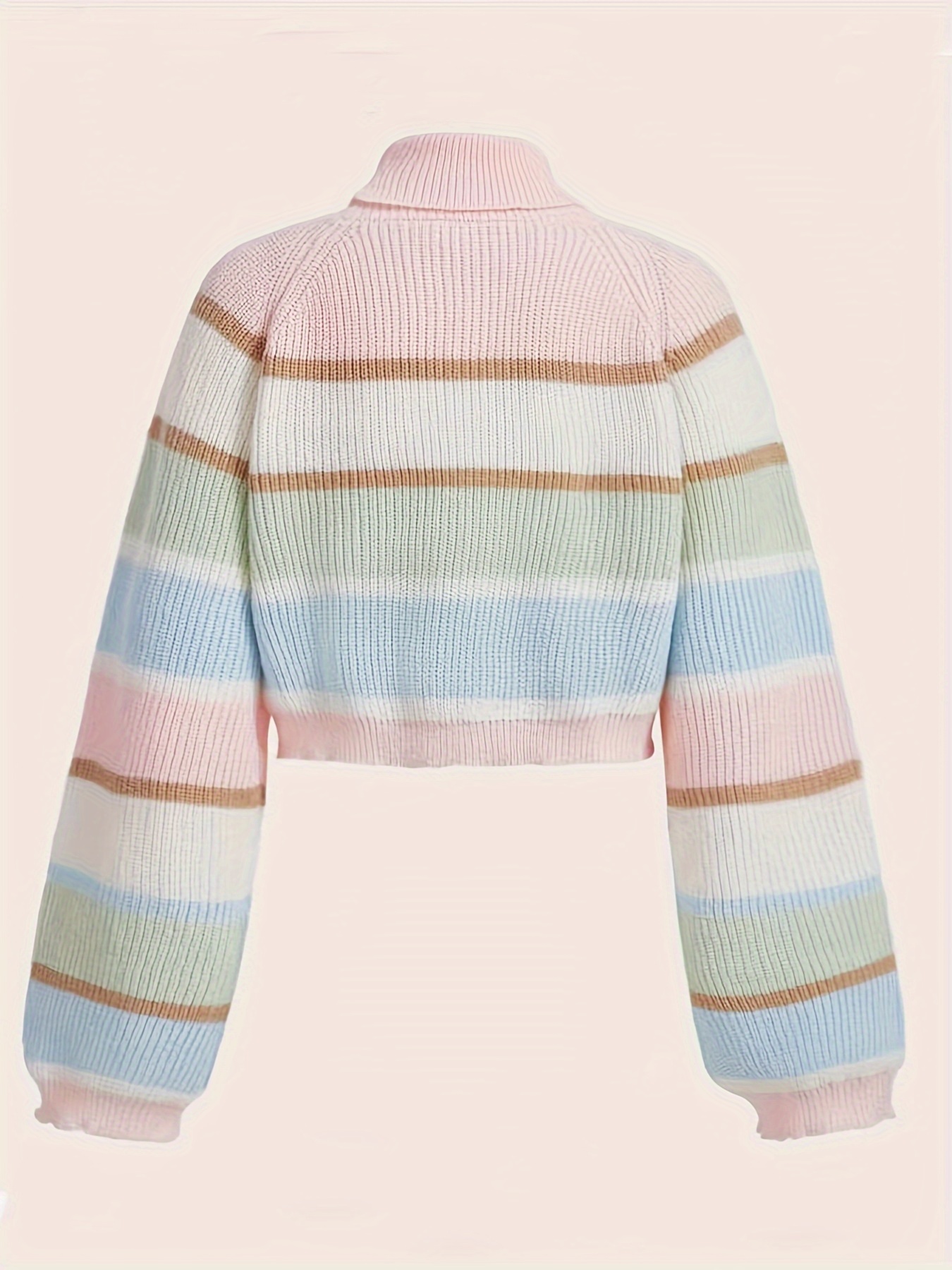 bear pattern striped pullover sweater cute turtle neck long sleeve crop sweater womens clothing details 6