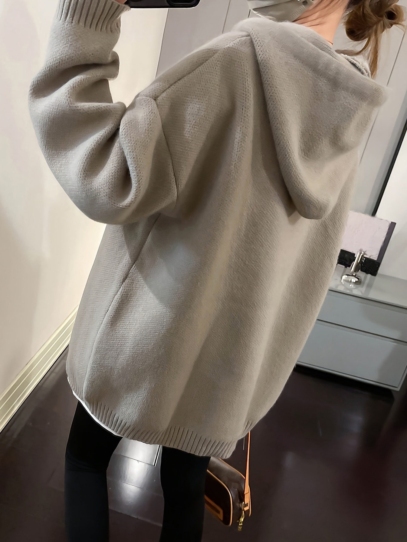 smile face pattern oversized hoodies casual drawstring long sleeve sweater womens clothing details 1