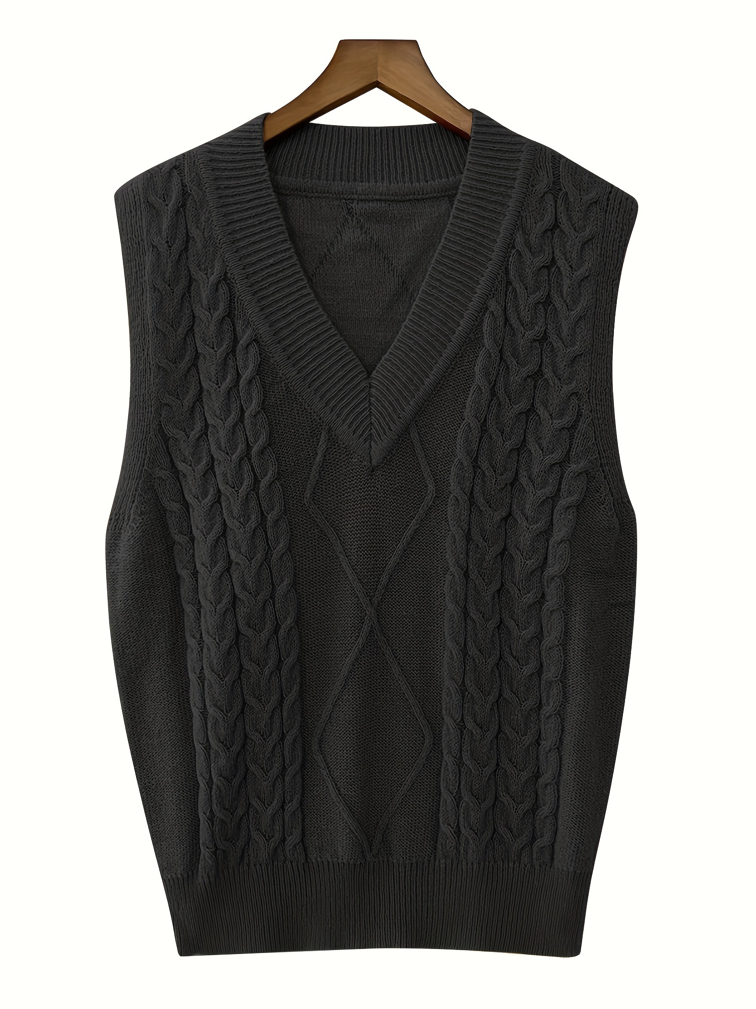 cable v neck knitted vest casual sleeveless vest for spring fall womens clothing details 1