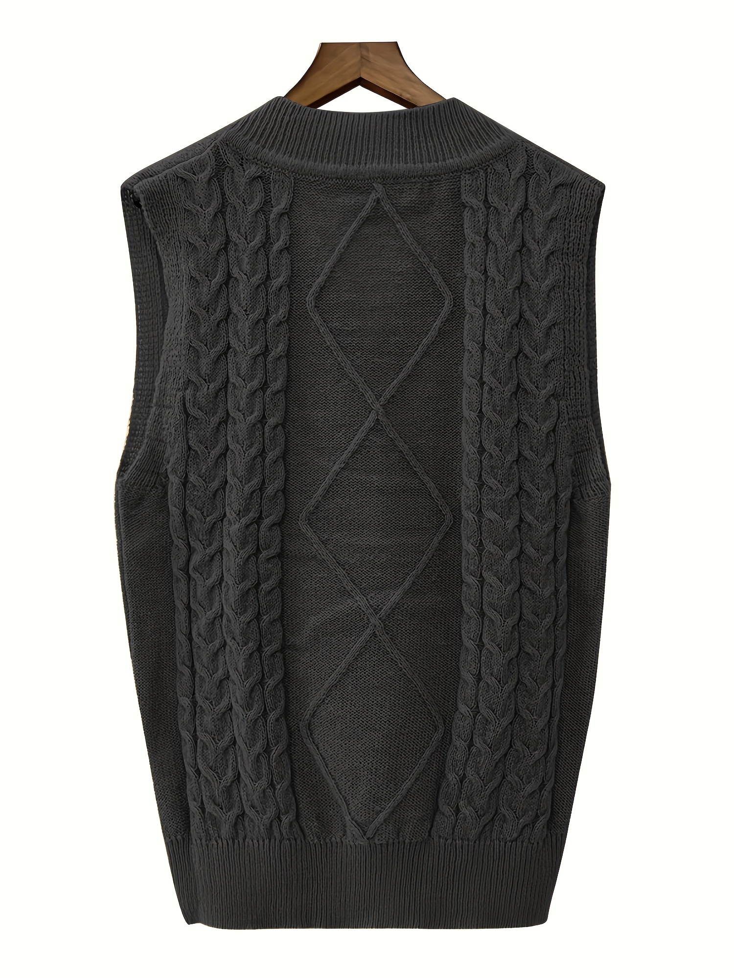 cable v neck knitted vest casual sleeveless vest for spring fall womens clothing details 2