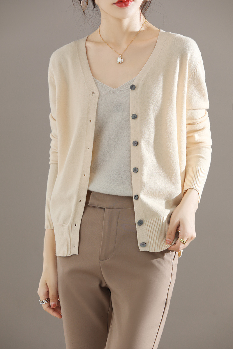 elegant v neck solid cardigan long sleeve cardigan for spring fall womens clothing details 5