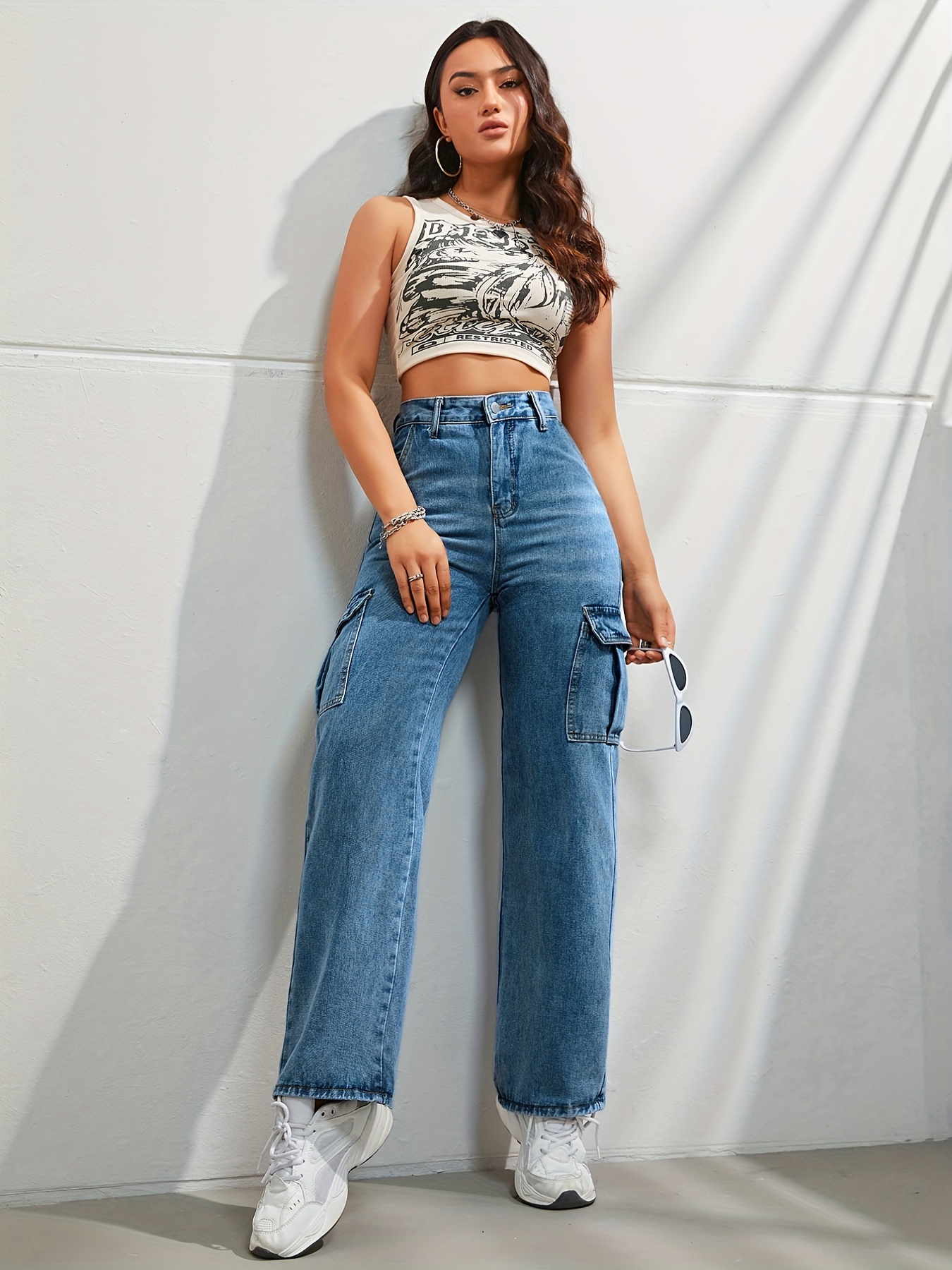 side flap pocket high waist denim cargo pants light washed casual slash pocket cargo jeans kpop y2k womens denim jeans clothing details 8